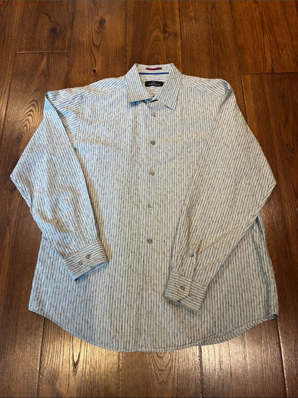 Bugatchi Blue and White Striped Dress Shirt